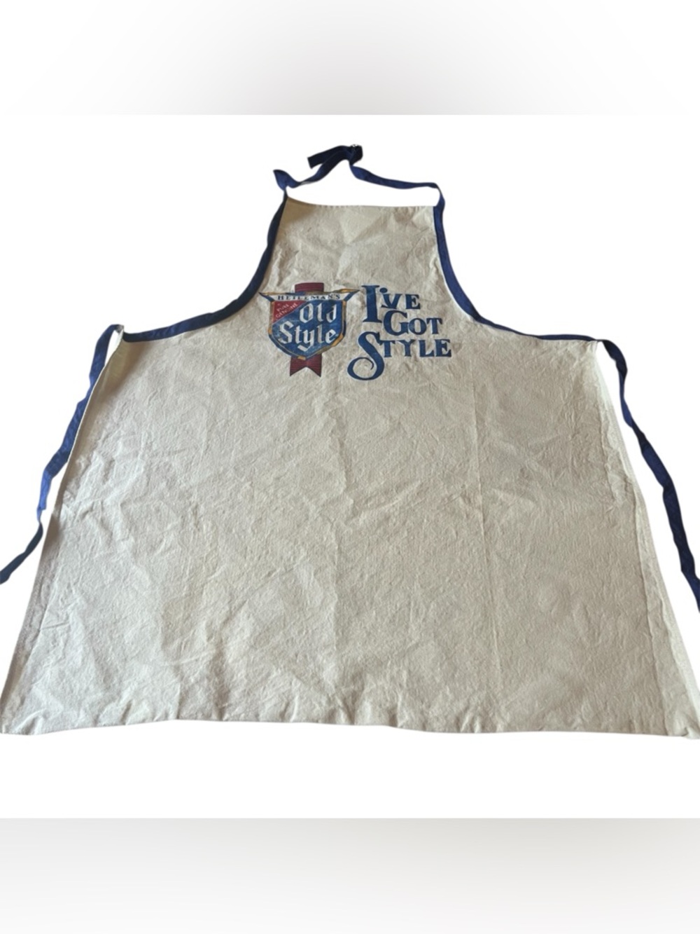 Vintage “I’ve Got Style” Men's BBQ Apron with Old Style Logo on Cream Fabric.
